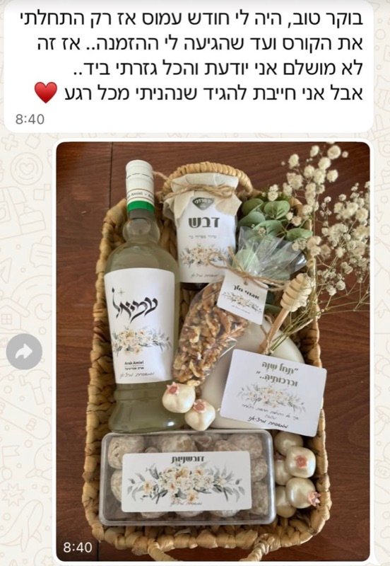 צילום מסך הודעת תלמידה בוואטסאפ עם תמונת עבודה
